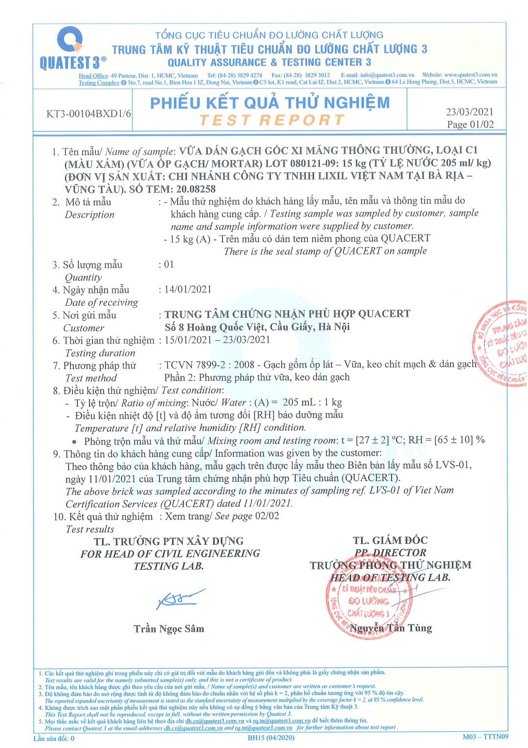 Mortar 2021 Test Report Page 1